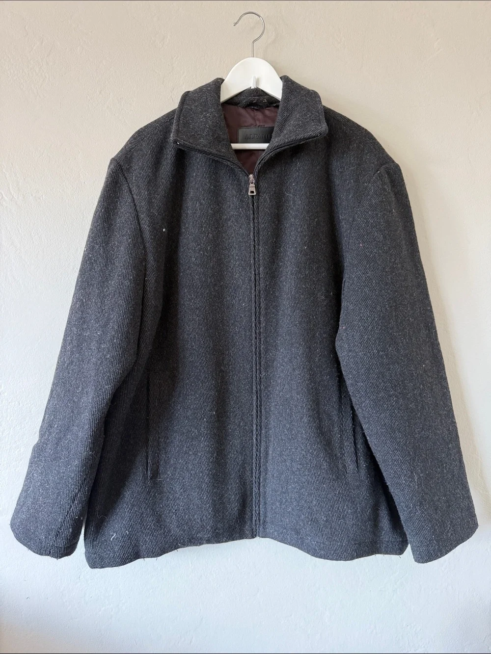 Alfani Charcoal Gray Wool-Blend Zip Coat